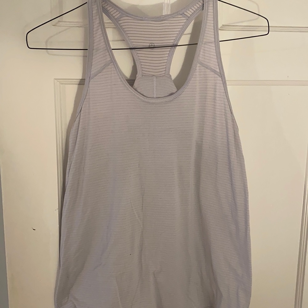Light purple grey striped lululemon workout shirt
